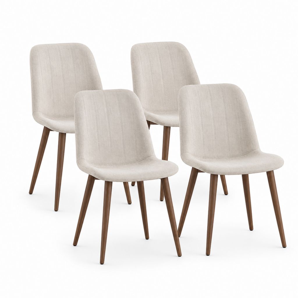 4er Set Esszimmerstühle Beige Polyester gepolstert mit Massivholzbeinen 46 x 56 x 82 cm