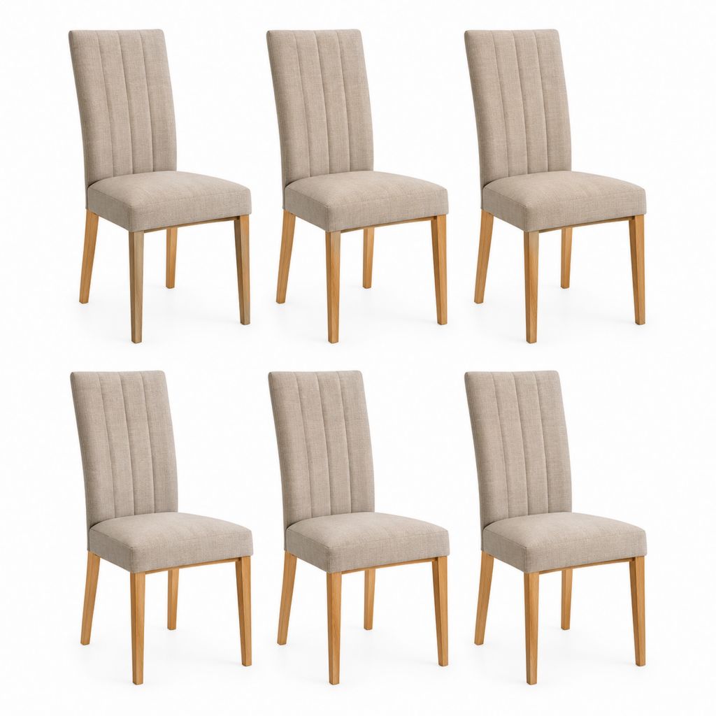 6er Set Esszimmerstühle Beige mit Polyesterbezug und Massivholzbeinen 43 x 56 x 101 cm