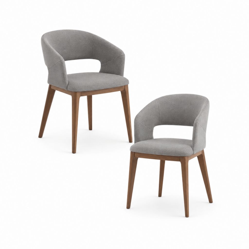 2er Set Esszimmerstühle Grau mit Polyesterbezug und Massivholzgestell 56 x 57 x 80 cm