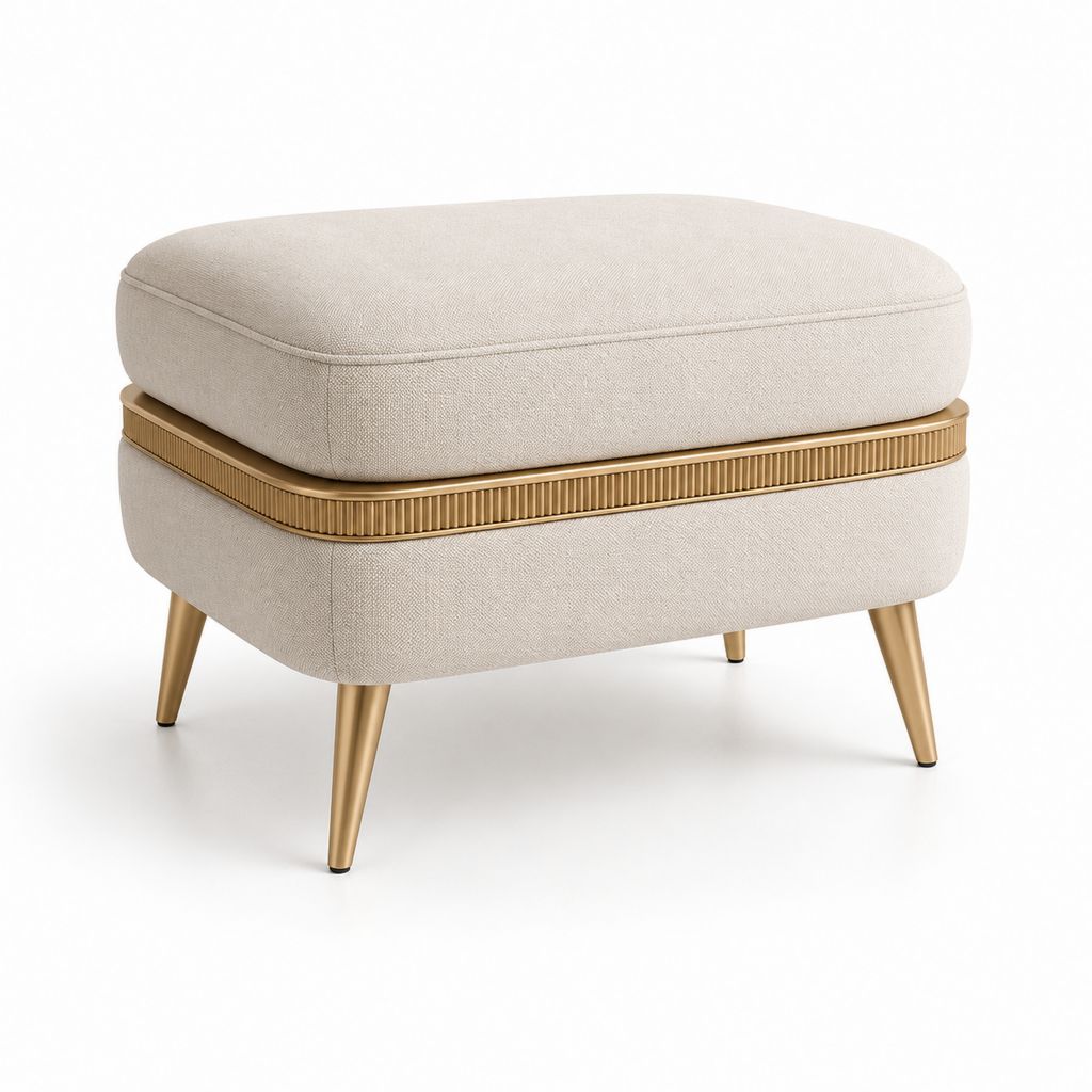 Fußhocker Beige mit Polyesterbezug und goldfarbenem Stahlgestell 70 x 55 x 45 cm