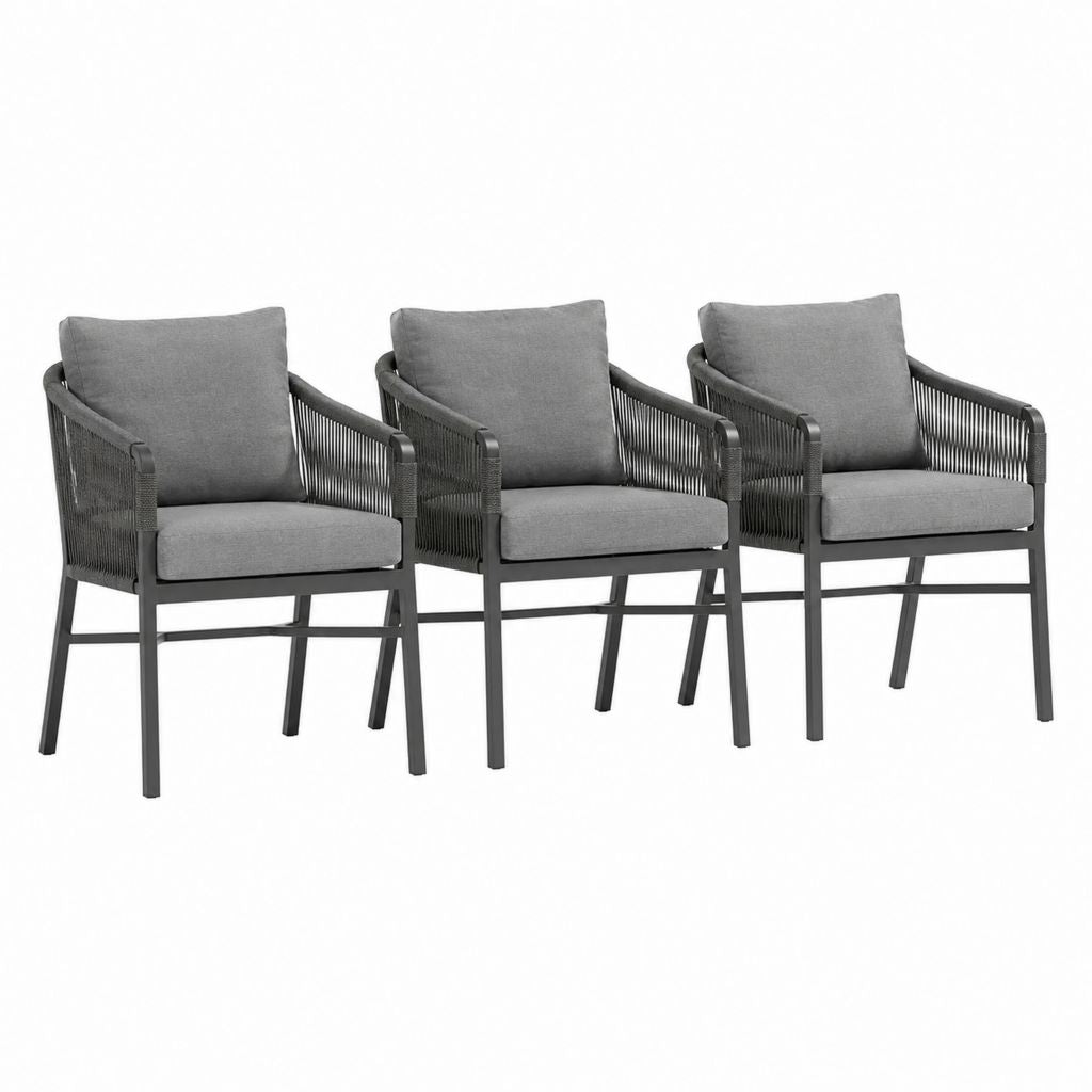 3er Set Gartenstühle Anthrazit Aluminium und Polypropylenseil 57 x 62 x 83 cm