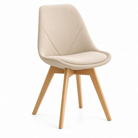 Esszimmerstuhl gepolstert in Beige mit Polyesterbezug und Buchenholzgestell 48 x 57 x 83 cm