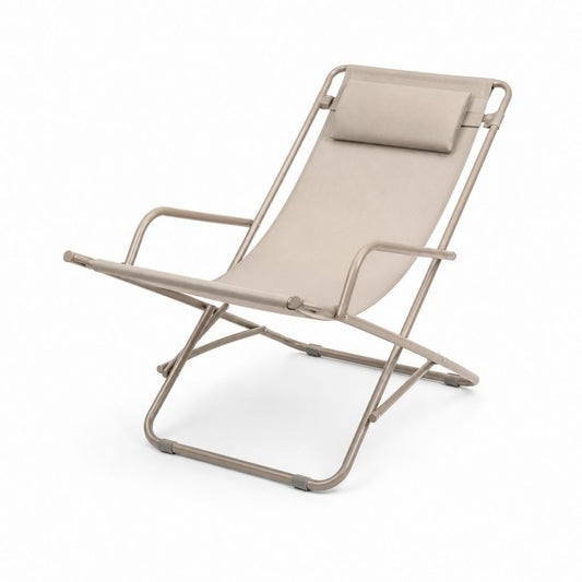 Klappbarer Gartenstuhl Taupe Stahlrohr Polyester 68 x 92 x 91 cm mit Kopfkissen