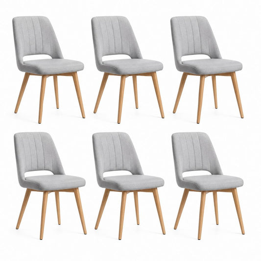 6er Set Esszimmerstühle Hellgrau Polyester Buchenholz 48 x 56 x 82 cm