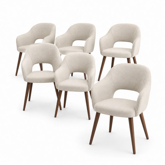 6er Set Esszimmerstühle Beige Polyesterbezug mit Massivholzbeinen 58 x 55 x 80 cm