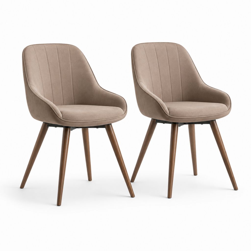 2er Set Esszimmerstühle Taupe mit Polyester-Samtbezug und Massivholzbeinen 54 x 61 x 85 cm