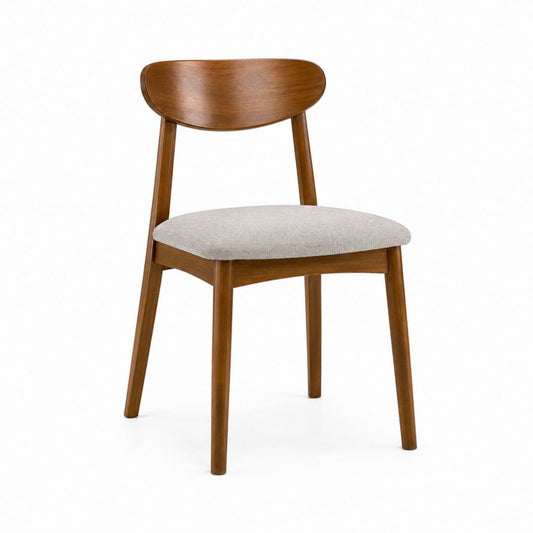 Esszimmerstuhl Braun aus massivem Kautschukholz mit beigefarbener Polyesterpolsterung 45 x 52 x 78 cm