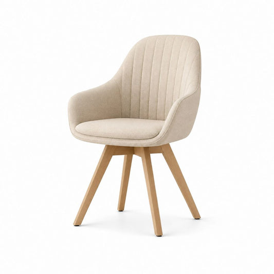 Esszimmerstuhl mit Armlehnen Beige Polyester Buchenholz abgerundet 58 x 62 x 86 cm