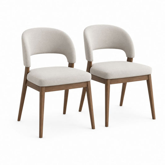 2er Set Esszimmerstühle Beige Polyester Gummibaumholz 51 x 56 x 78 cm