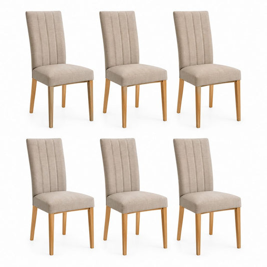 6er Set Esszimmerstühle Beige mit Polyesterbezug und Massivholzbeinen 43 x 56 x 101 cm