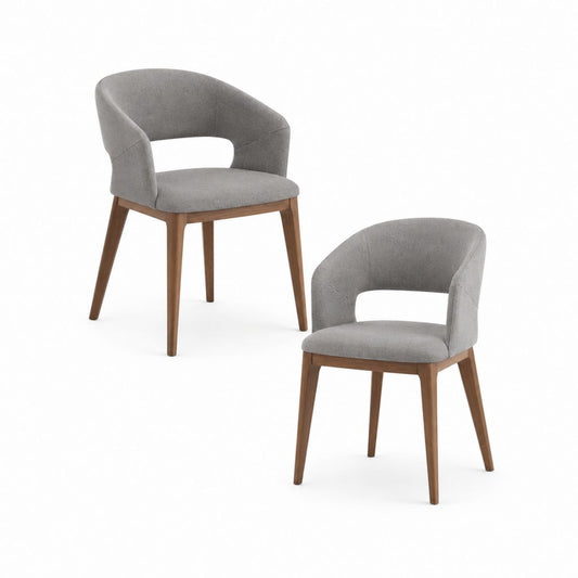 2er Set Esszimmerstühle Grau mit Polyesterbezug und Massivholzgestell 56 x 57 x 80 cm