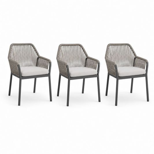 3er Set Gartenstühle mit Armlehnen Taupe Schwarz Stahl und Polypropylen-Seil 57 x 62 x 88 cm