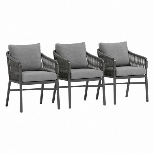 3er Set Gartenstühle Anthrazit Aluminium und Polypropylenseil 57 x 62 x 83 cm