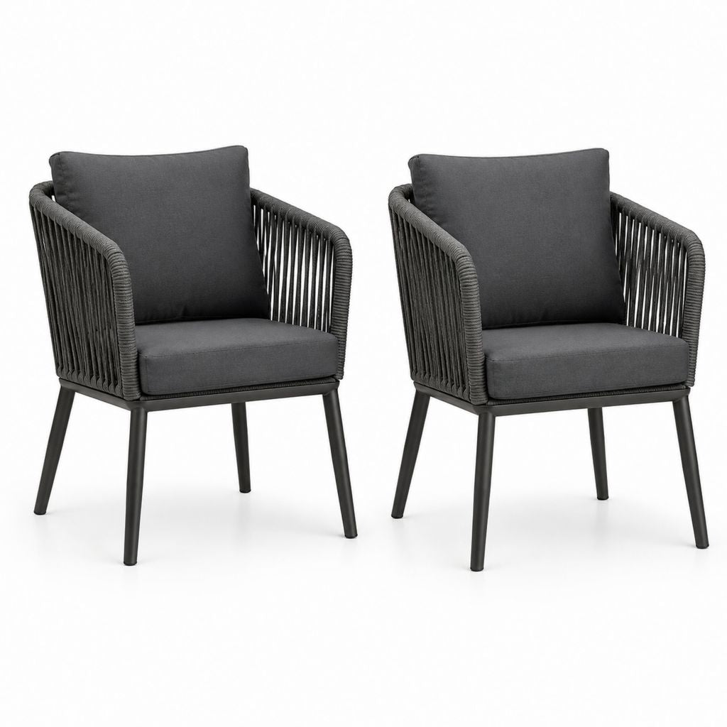 Gartenstuhl 2er-Set Anthrazit Aluminium Polypropylen mit Sitz- und Rückenkissen 58 x 60 x 82 cm