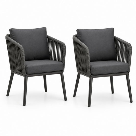 Gartenstuhl 2er-Set Anthrazit Aluminium Polypropylen mit Sitz- und Rückenkissen 58 x 60 x 82 cm