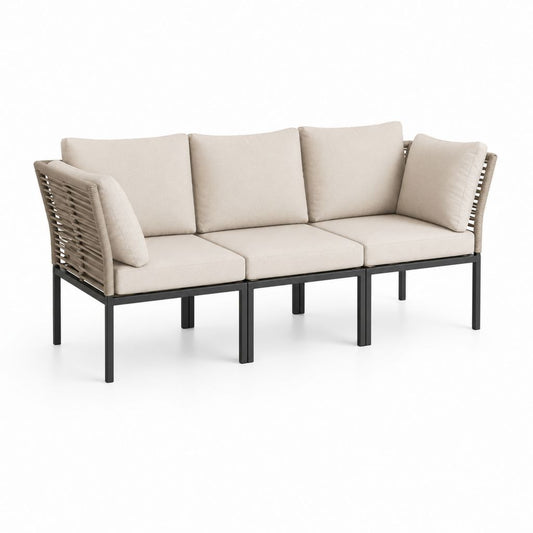 3-Sitzer Gartensofa Beige Stahl PE-Geflecht Rechteckig 210 x 75 x 78 cm